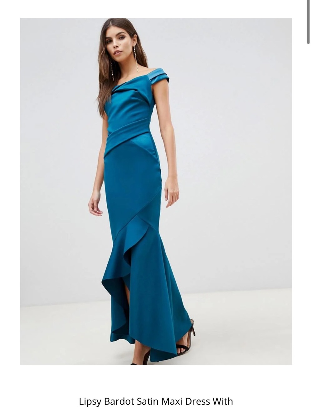 Lipsy Teal Satin Off-Shoulder Ruffle Maxi Dress